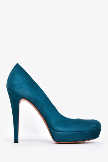 Gucci Teal Suede Leather Platform Heels Size 37