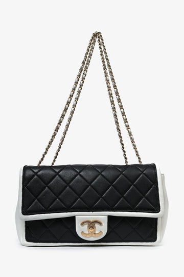 Chanel 2012/13 Black/White Lambskin Medium Graphic Flap New 1:1 Bags (Refurbished)