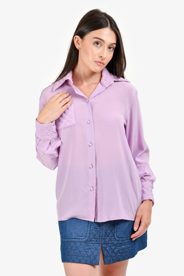 Chanel Lavender Silk CC Button Quilted Details Blouse Size 38