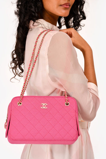 Chanel 2019-20 Fuchsia Quilted Jersey Zip Double Chain New 1:1 Bags