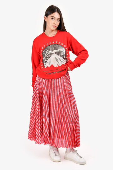 Gucci 2016 Red/Pink Striped Pleated Long Skirt Size 40