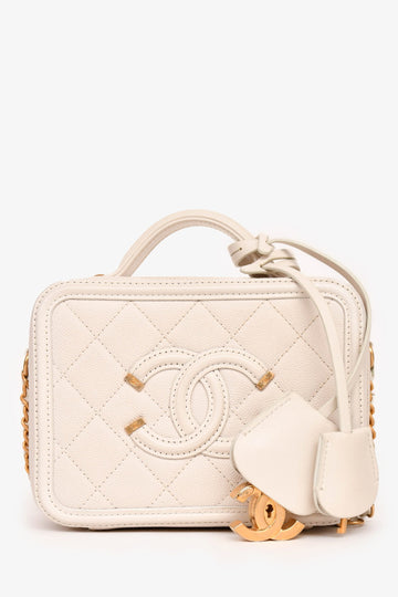 Chanel 2017/18 Cream Caviar Leather Small Filigree Vanity Case