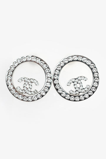 Chanel 2022 Silver Toned Crystal Ring CC Studs