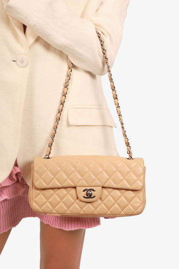 Chanel 2010-11 Beige Quilted Lambskin East/West Single Flap New 1:1 Bags