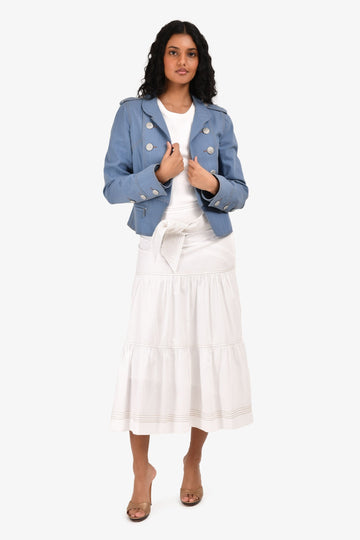 Chanel 2012 Cruise Blue Denim Silver Button Blazer Size 40