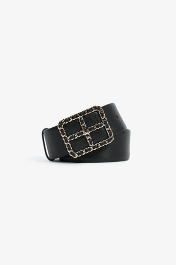 Chanel Black Leather Enchained Buckle CC Wide Belt Size 90