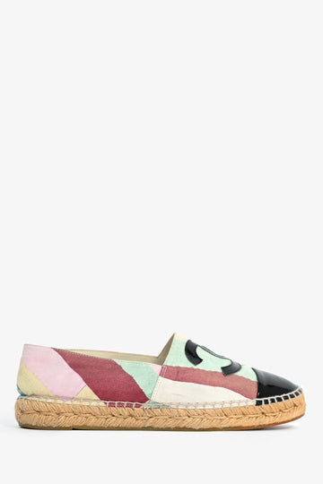 Chanel Multicolour Canvas/Black Patent CC Espadrilles Size 38