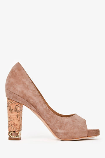 Chanel Beige Suede Leather Peep Toes Heels Size 36.5