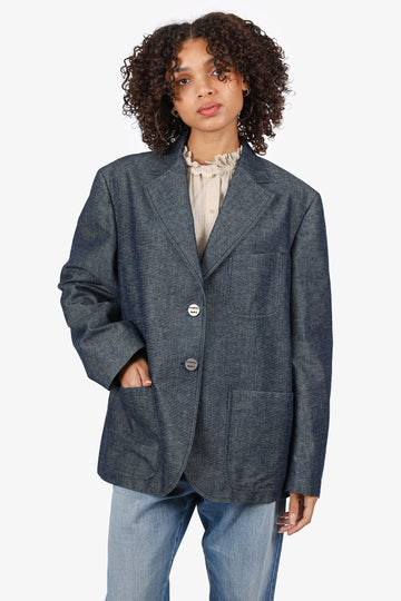 Chanel 00C Dark Blue Denim CC Button Blazer Size 48