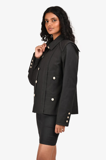 Chanel 2020 Black Coated Canvas Jacket Size 40
