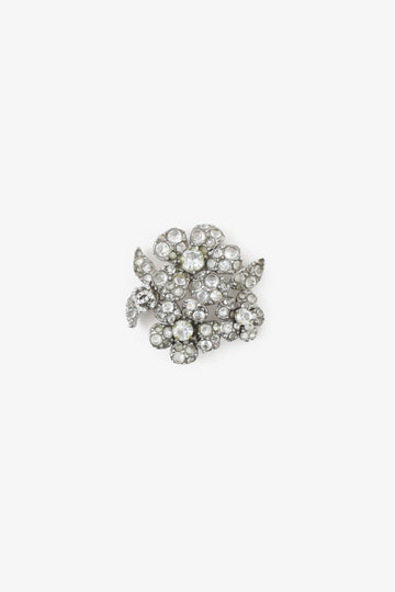 Chanel Silver Tone Crystal Floral CC Brooch