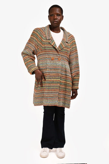 Chanel 2016 Orange/Green Tweed Mid Length Coat with CC Buttons Size 50
