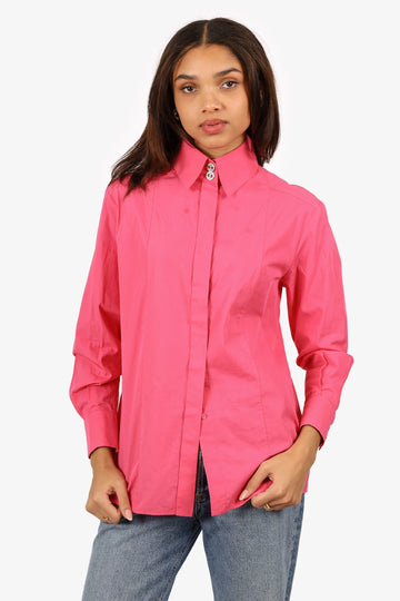 Chanel 21C Pink CC Crystal Button Long Sleeve Shirt Size 36