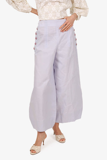 Chanel 20C Light Blue CC Buttons Wide Leg Pants Size 38