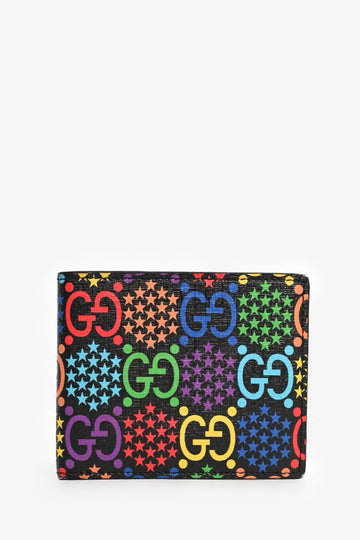 Gucci Black Leather Rainbow GG Bi-Fold Wallet Mens