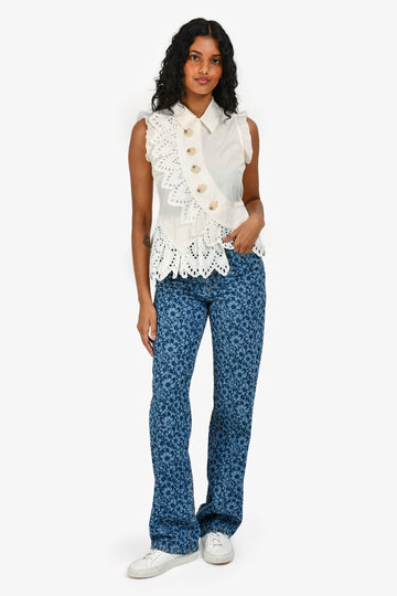 Chanel Fall/Winter 2024 Blue Floral Denim Straight Leg Jeans Size 34
