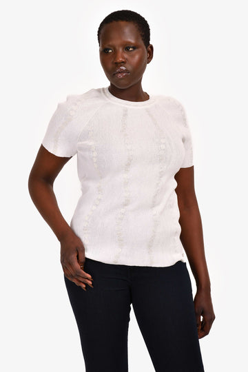 Chanel White Cotton/Linen Ribbed T Shirt Size 50
