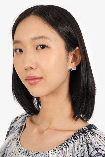 Chanel 2017 Black/Silver Crystal Bow Earrings