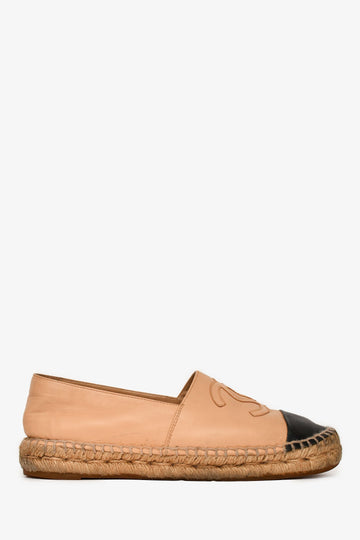 Chanel Beige/ Black Leather CC Espadrilles Size 36