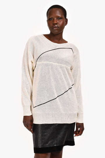 Pre Loved Chanel White Cotton Black Striped Sweater Size 50
