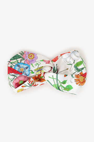 Gucci White/Multicolor Silk Flora Fauna Print Red Logo Headband