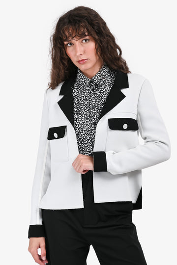 Chanel SS14 White/Black Laser Cut Belted Blazer Size 38