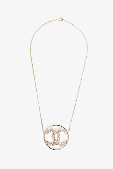 Chanel 2019 Gold Crystal Embellish CC Circle Necklace