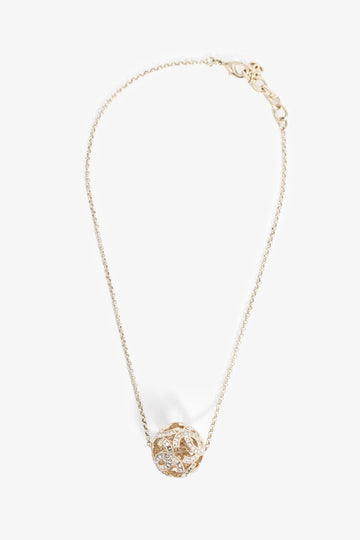 Chanel Gold Tone New 1:1 Bagsuette Crystal CC Ball Pendant Necklace