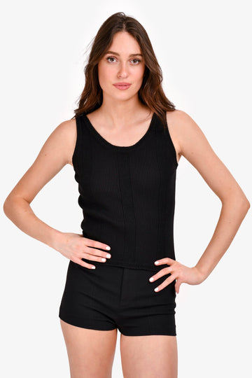 Chanel 2017-18 Black Knit Detail Sleeveless Top Size 36