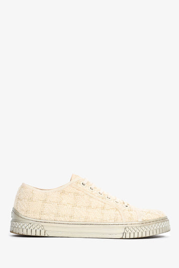Chanel Cream/Gold Metallic Tweed Lace Up CC Sneakers Size 37.5