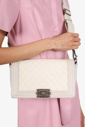 Chanel 2012 Limited Edition White Leather Medium Boy New 1:1 Bags with Metal Strap