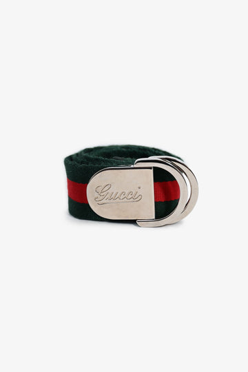 Gucci Web Canvas Silver Buckle Belt Size 90