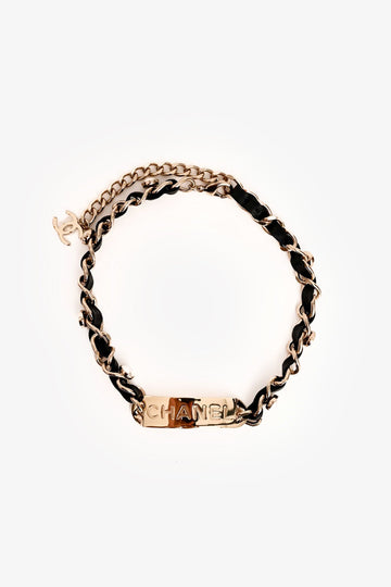 Chanel Leather Chain/GHW Pearl Detail Choker Necklace