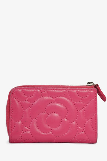 Chanel 2017-18 Hot Pink Camellia Flower Key Ring Card Holder
