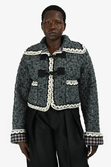 Chanel 21B Grey Cashmere Knit Tweed Toggle Jacket Size 42 (As Is)