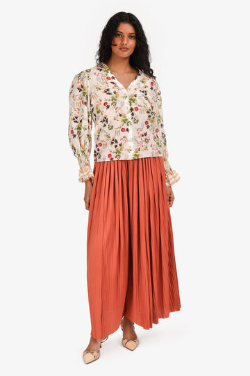 Chanel 2019 Brown Silk/Jersey Pleated Wide Leg Pants Size 36