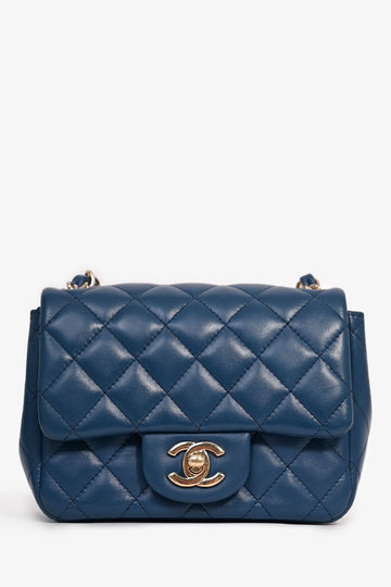 Chanel 2017-18 Blue Lambskin Leather Quilted Mini Square Flap