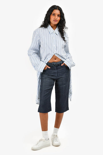 Chanel 2004 Blue Linen Perforated Detail Bermuda Shorts Size 36