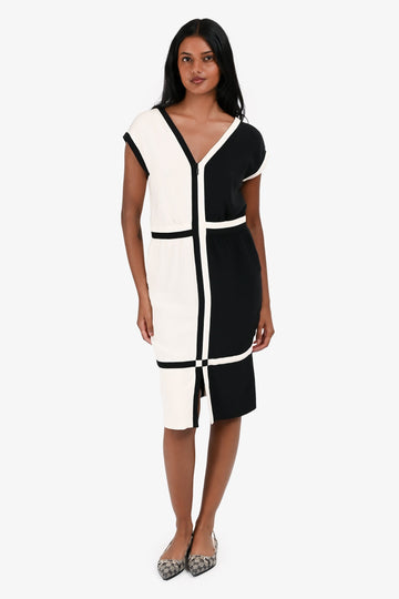 Chanel Black/White Silk Knee Length Dress Size 40