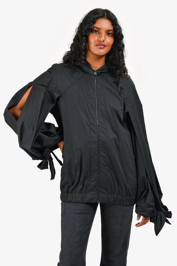 Chanel Black Nylon CC Bow Detail Windbreaker Size 38