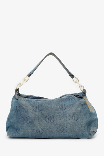 Chanel 2002-2003 Blue Denim CC Printed Hobo With Clear Acrylic Hardware