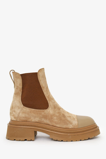 Chanel Tan Suede Chelsea Boots Size 38.5