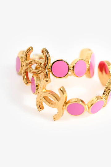 Chanel 2024 Gold Toned Pink Enamel CC Hoops