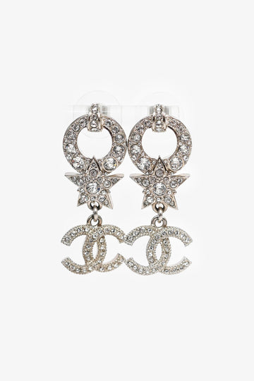 Chanel 2020 Silver Tone Crystal Star CC Earrings