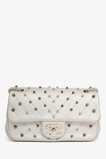 Chanel 2017 Silver Chevron 'Stud Wars Mini Rectangular Flap' Shoulder New 1:1 Bags