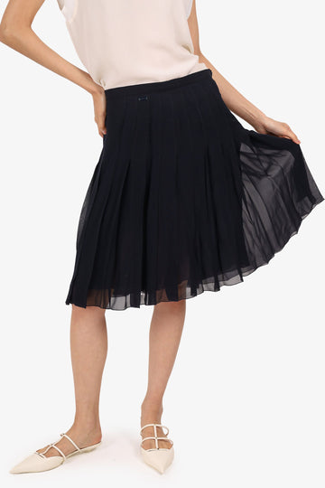 Chanel 01P Black Silk Pleated Mini Skirt Size 42