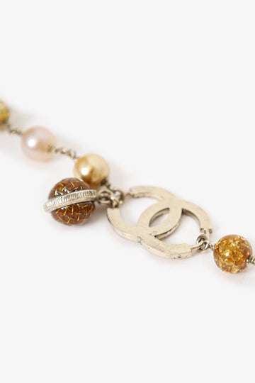 Chanel Silver Tone Clear Resin Bead and Pearl Bracelet