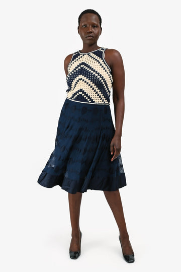 Chanel Navy Cotton/Linen Flared Skirt Size 50