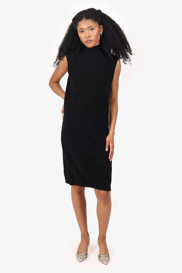 Chanel Black Button-Embellished Sleeveless Mock Neck Midi Dress Size 40