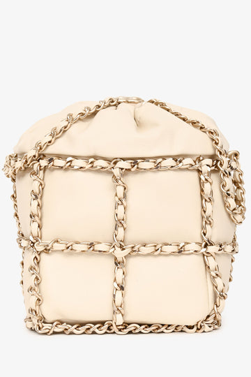 Chanel 2019-20 Cream Lambskin Leather Bucket Chain Drawstring New 1:1 Bags
